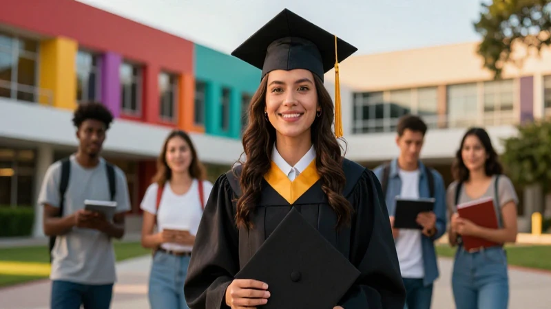 Graduada mexicana dinámica en campus modernista