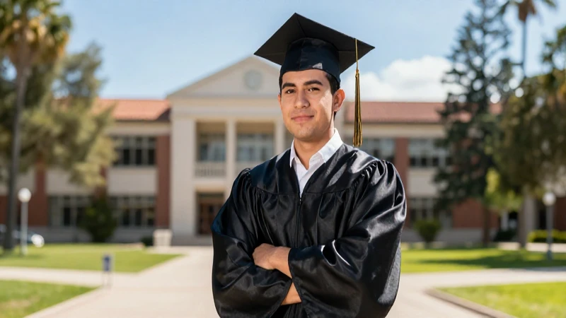 Joven mexicano graduado en campus soleado