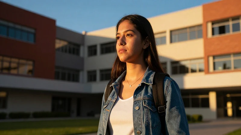 Estudiante mexicano en vibrante campus dorado