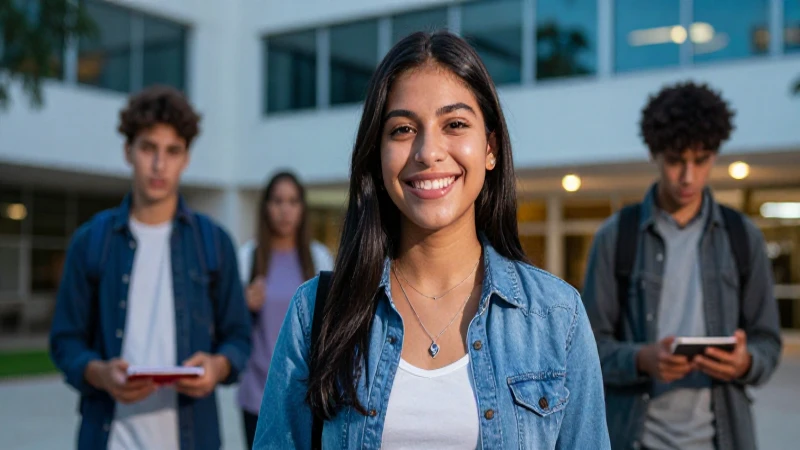 Estudiante mexicano sonriente y dinámico en campus