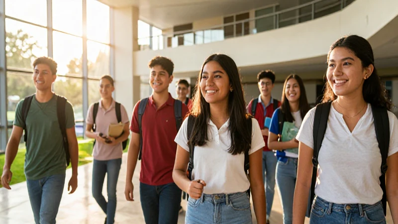 Jóvenes mexicanos felices en campus moderno