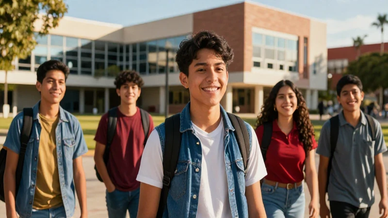 Estudiantes mexicanos sonrientes en un campus moderno