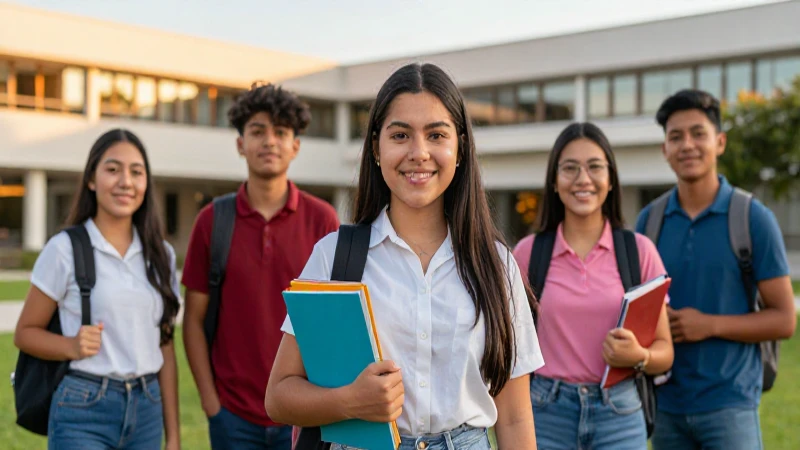 Estudiantes mexicanos sonriendo en campus moderno