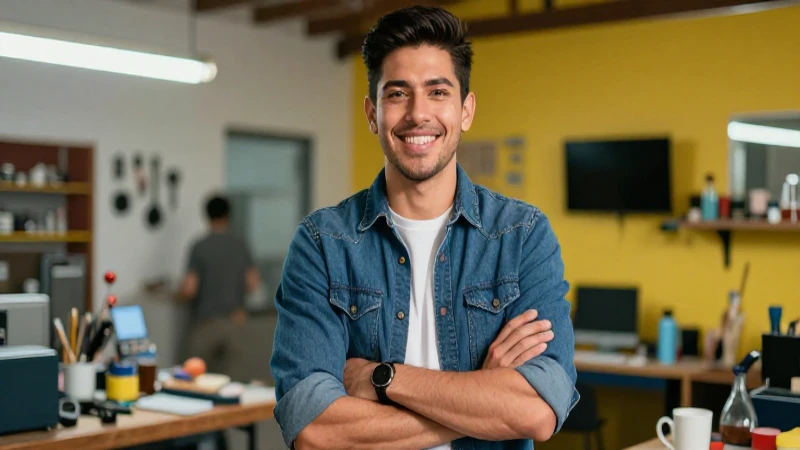 Joven mexicano moderno en taller vibrante