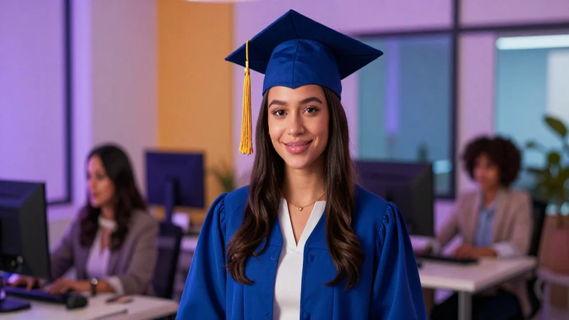 Joven graduado mexicano en oficina, listo para el éxito