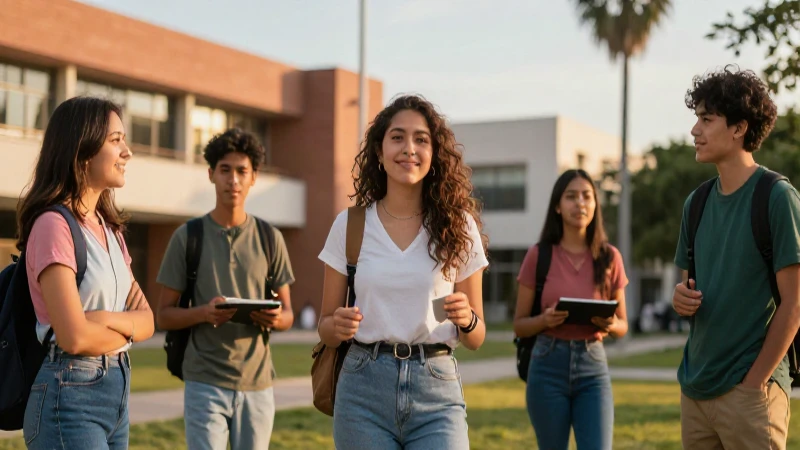Estudiante mexicano en vibrante campus universitario moderno