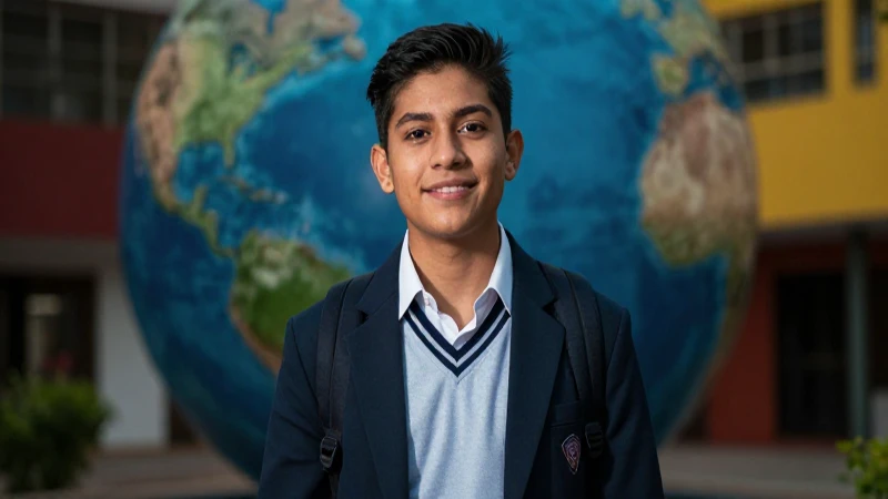 Estudiante mexicano sonriente en campus vibrante