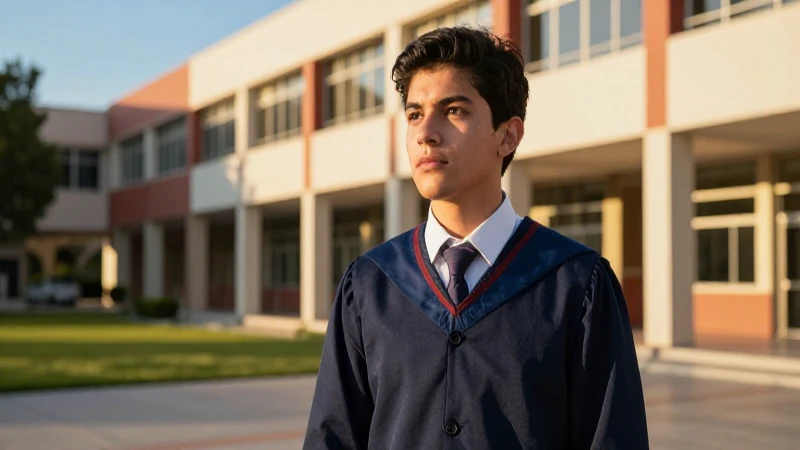 Estudiante mexicano brillante en campus moderno