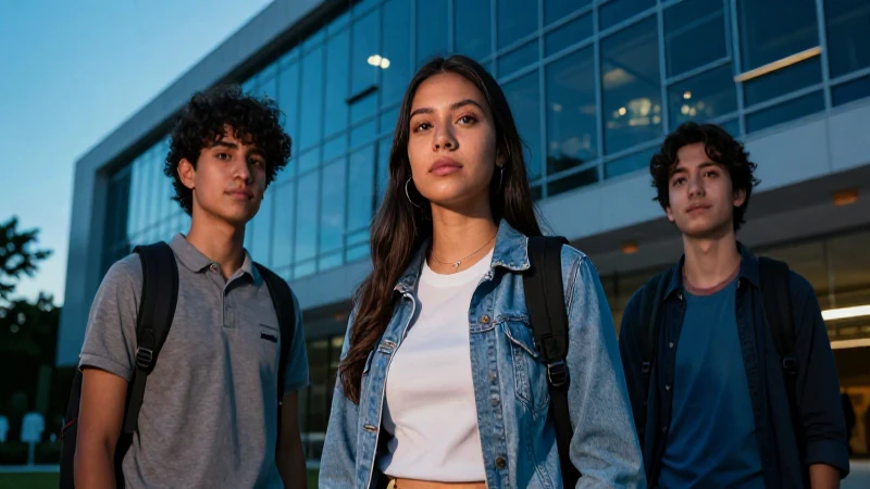 Estudiante arquitectónico mexicano en campus moderno y dramático