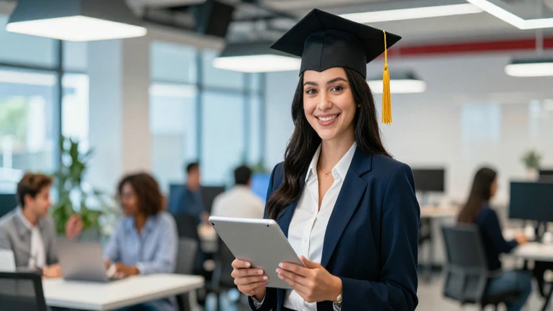Joven profesional mexicana en oficina tecnológica