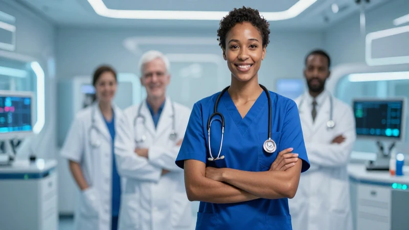 Enfermera profesional en hospital tecnológico, estilo impacto visual