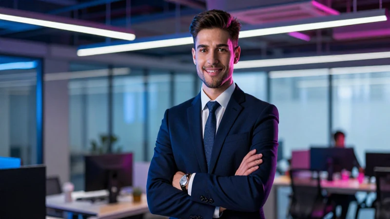 Retrato dinámico de profesional corporativo con alta calidad