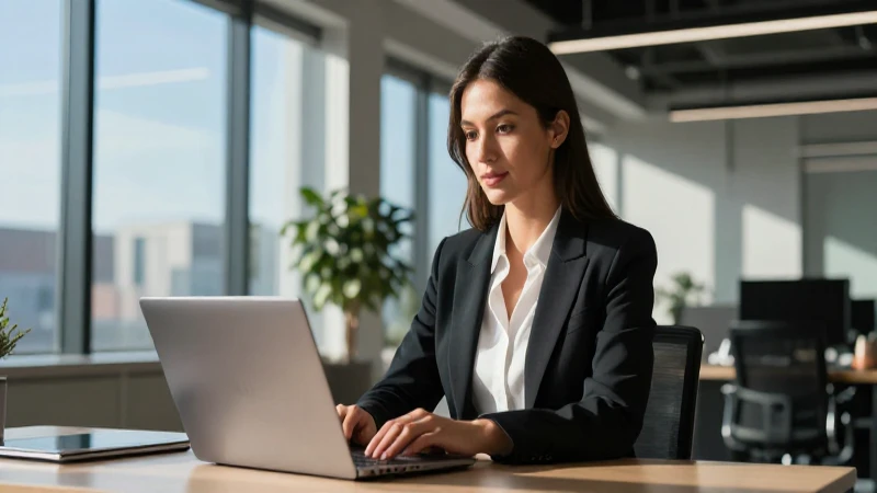 Mujer profesional en oficina con luz intensa
