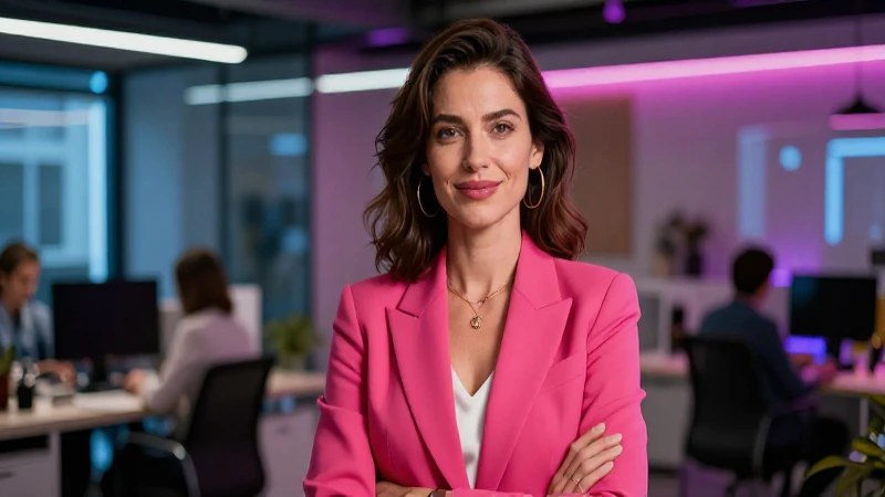 Mujer exitosa, oficina moderna, estilo dramático