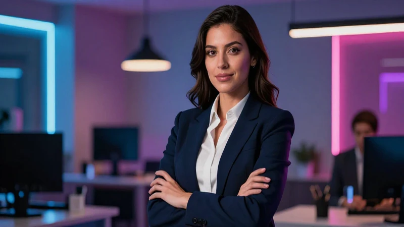 Joven profesional mexicana moderna en corporativo