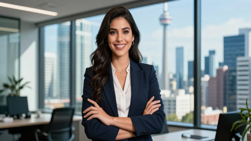 Cuáles son las oportunidades de trabajo en Canadá para mujeres sin experiencia previa 3 Joven profesional mexicana en oficina con vista a Toronto