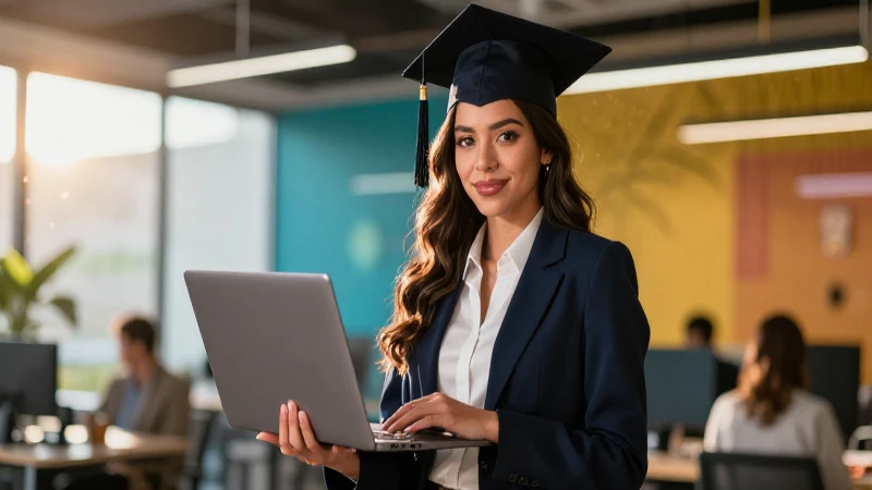 Retrato de graduado mexicano en oficina moderna