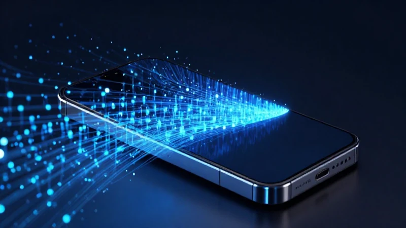 Smartphone futurista con partículas de datos azules
