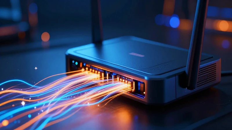 Router futurista brillante con flujos de datos