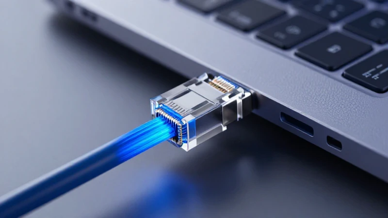 Conexión de datos azul en laptop moderna y profesional