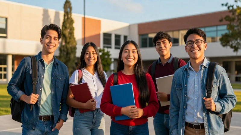 Éxito mexicano vibrante en campus soleado