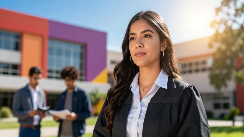 Estudiante mexicano brillante en campus moderno