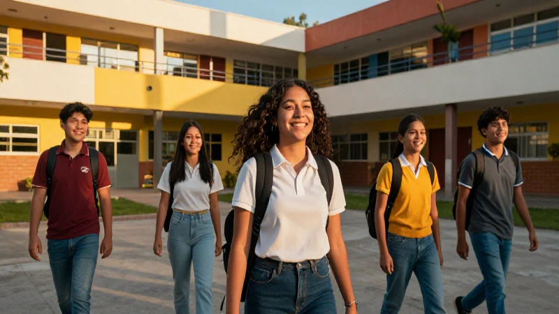 Estudiantes mexicanos alegres en campus vibrante