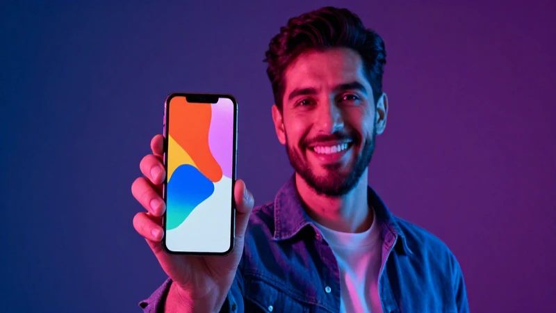Hombre mexicano sonriente usa celular vibrante