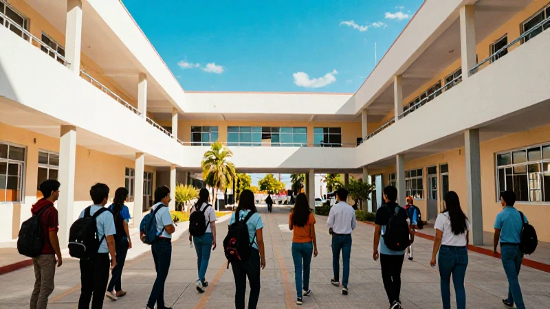 Futuro mexicano brillante en campus educativo moderno