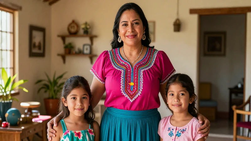 Madre mexicana sonriente en casa, símbolo de estabilidad