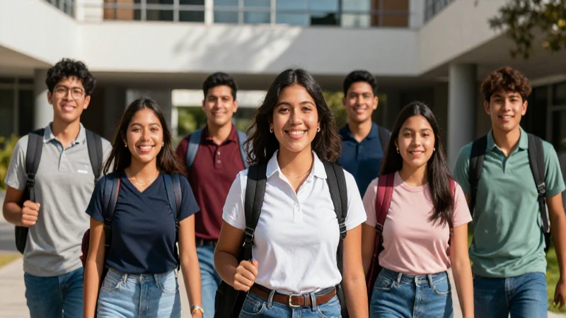 Estudiantes mexicanos felices en campus moderno