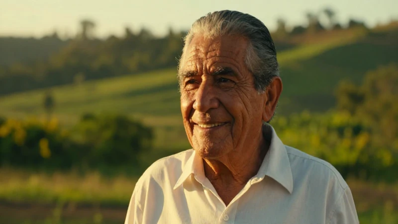 Hombre mexicano anciano sonriente en luz dorada