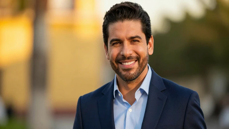 Hombre mexicano elegante y sonriente bajo luz dorada