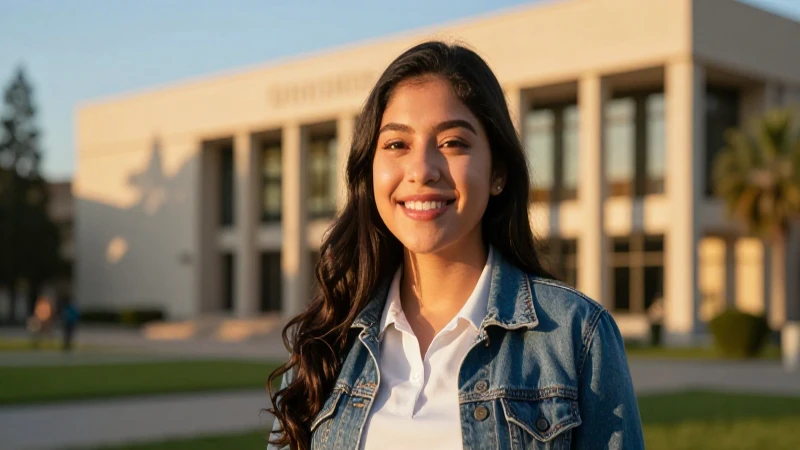 Estudiante mexicano optimista en campus dorado
