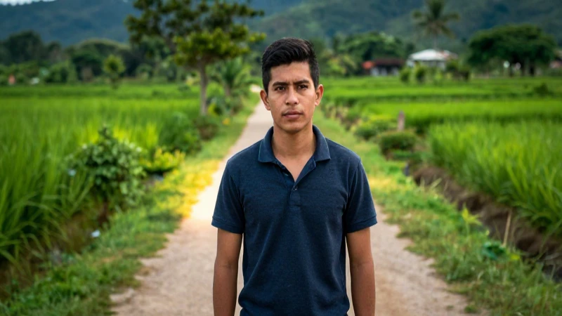 Joven mexicano determinado en un paisaje brillante