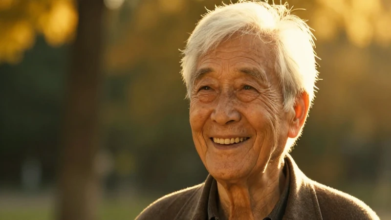 Retrato de anciana sonriente con luz dorada