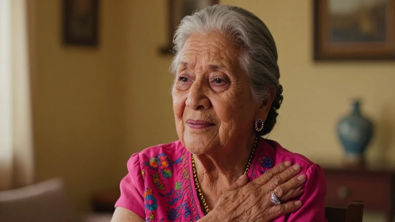 Mujer anciana mexicana con luz cálida en casa