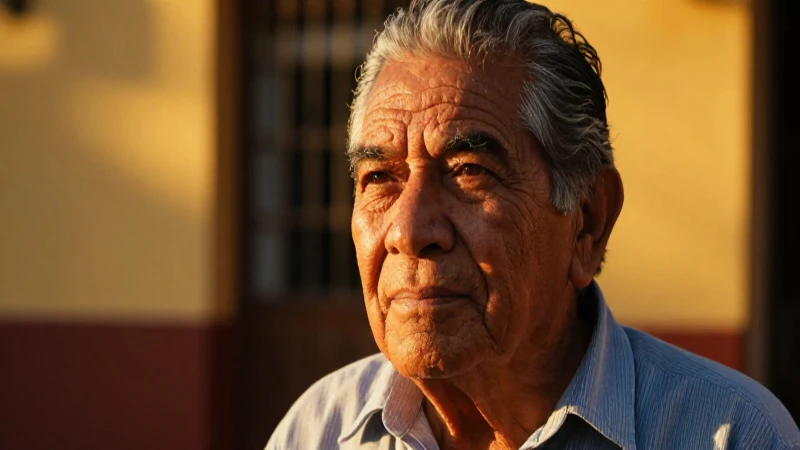 Hombre mexicano anciano en luz dorada cinematográfica