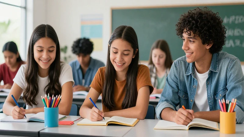 Estudiante mexicano sonriendo en aula moderna y vibrante