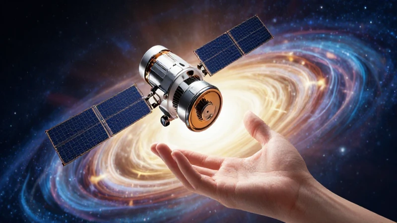Satélite metálico atractivo sobre fondo cósmico vibrante