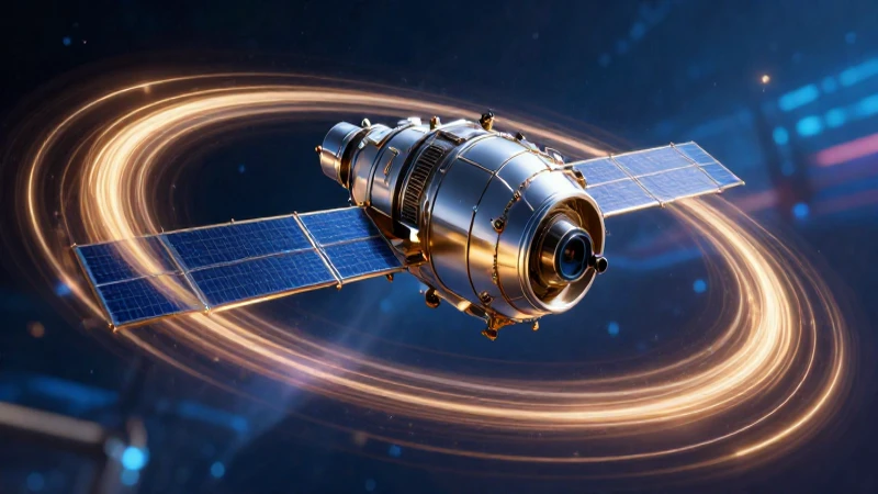 Satélite futurista vibrante en órbita