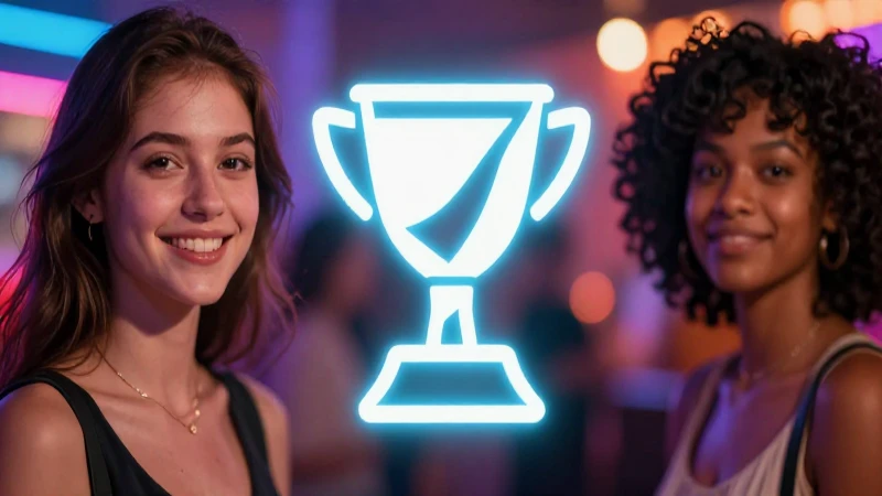 Mujer joven atractiva con sonrisa y premio brillante