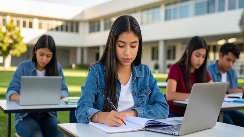 Estudiante mexicano en campus, oportunidad académica brillante