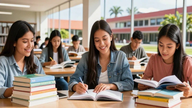 Estudiante mexicano estudia en biblioteca moderna