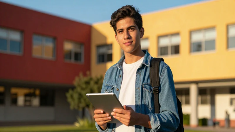 Estudiante mexicano dinámico en campus universitario