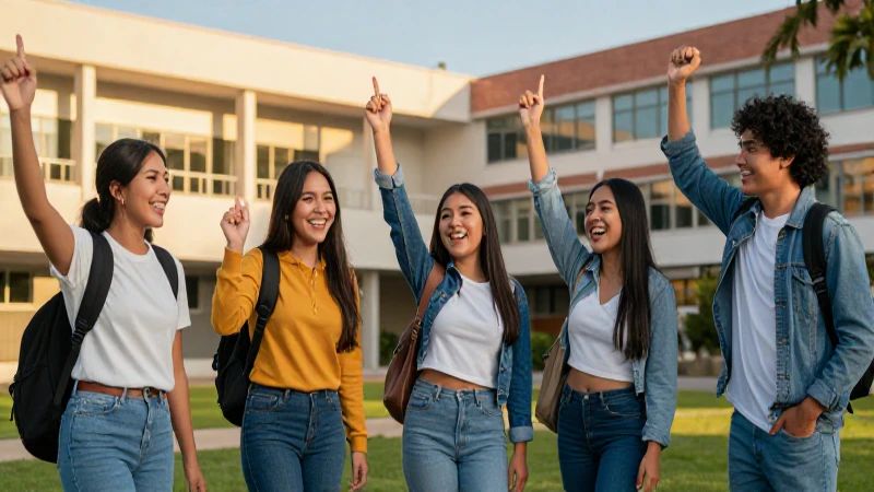 Estudiantes mexicanos celebrando en el campus