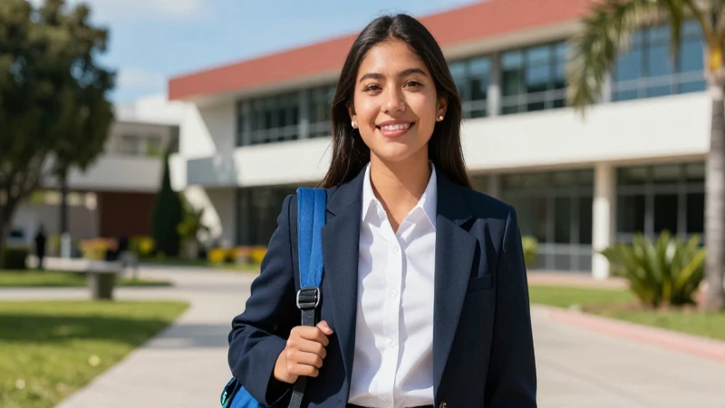 Estudiante mexicano en campus universitario moderno y vibrante