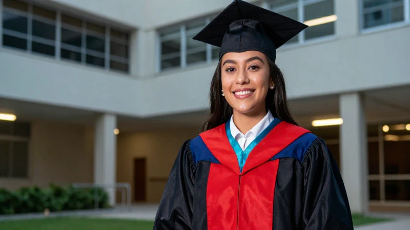 Estudiante feliz celebra éxito universitario moderno