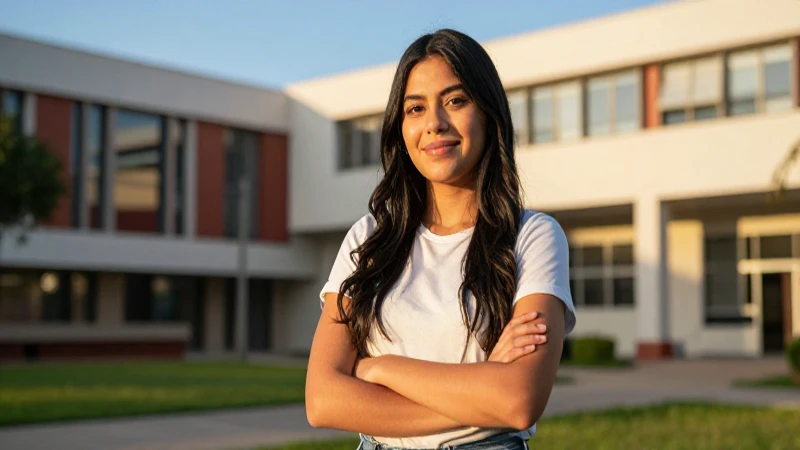 Estudiante mexicano en campus con luz dorada