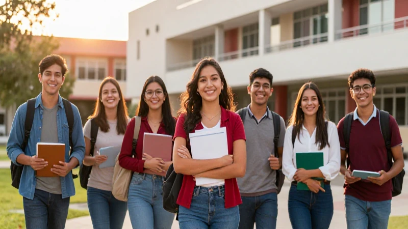 Estudiantes mexicanos en campus universitario soleado